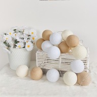 Cotton Balls Jasny Beżowy - Kremowy Girlanda Lampki Kule 20 LED Na Baterie