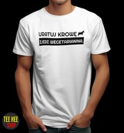 KOSZULKA URATUJ KROWĘ ZJEDZ WEGETARIANINA ŚMIESZNA DLA FACETA BIAŁA M