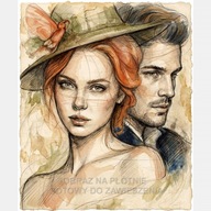 Para leśników obraz na płótnie 50x60 szkic kobieta mężczyzna portret styl