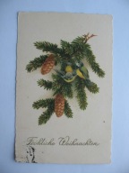 WESOŁYCH ŚWIĄT STROIK SZYSZKI PTASZKI przedwojenna POCZTÓWKA