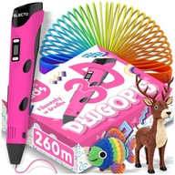 DŁUGOPIS 3D ZESTAW DRUKARKA 3D PEN DLA DZIECI RÓŻOWY + WKŁADY 260 METRÓW