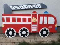 Wóz Strażacki namalowany na płycie drewnianej 180x120cm