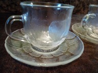 FILIŻANKI ZE SPODKAMI SZKŁO FRANCJA ARCOROC FLEUR KARCZOCH 5 kompletów