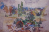 WACŁAW ZAWADOWSKI / ZAWADO. MARTWA NATURA NA TLE PEJZAŻU. OKOŁO 1960