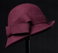 KAPELUSZ DAMSKI VINTAGE BORDOWY RETRO ELEGANCKI KLASYCZNY WEŁNIANY FILCOWY