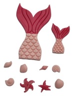 Figurka 3D Ogon syreny, rybka, muszelki z cukru na tort
