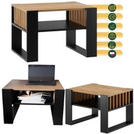 MAŁY STOLIK KAWOWY CZARNY DĄB LAMELE NOWOCZESNA ŁAWA Z PÓŁKĄ 65CM