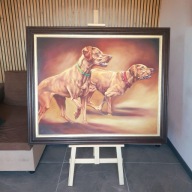 Duży obraz olejny | psy myśliwskie | 116x96 cm | rama | efekt 3D