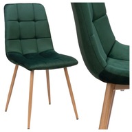 KRZESŁO WELUROWE TAPICEROWANE ZIELONE METALOWE PIKOWANE DO JADALNI SALONU