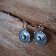 Kolczyki niebieski kamień akwamaryn w fantazyjnej oprawie srebro