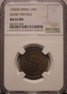 INDIE BRYTYJSKIE - 1/4 anny 1940 MS 63 BN NGC