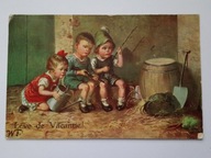 Dzieci łowią ryby w beczce, Wakacje proj W. Fialkowska poczt wysłana w 1932