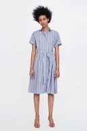Z A R A sukienka szmizjerka koszulowa paski prążki midi marynarska błękitna