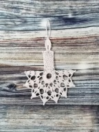 świeczki, śnieżynki szydełkowe, bombki, zawieszki