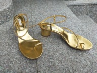 ARKET nr 41 złote włoskie eleganckie sandały na słupku skóra nowe