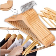 WIESZAKI DREWNIANE KOMPLET 10 SZTUK LAKIEROWANE NA UBRANIA ZESTAW WIESZAK