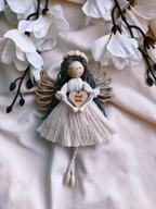 Anioł Stróż beżowy Makrama Aniołek na szczęście lalka na prezent