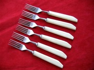 Widelce Obiadowe BIAŁY BAKELIT jak KOsĆ SŁONIOWA styl ARTDECO 3 + 3 NOŻE