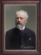 Obraz Piotr Czajkowski portret z podpisem w drewnianej ramie ze szkłem