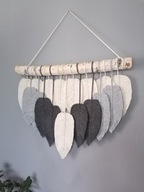 Listki Makrama ścienna duża Dekoracja BOHO piórka