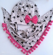 komplet CZAPKA I CHUSTA z pomponikami Myszka 54/55 WZORY