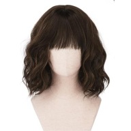 Krótka Delikatnie Falowana Peruka z Grzywką Kręcona Sofeiyan 30 cm BRĄZOWA