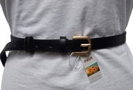 Czarny pasek damski regulowany z złotą klamrą