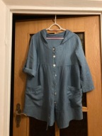 KURTKA LEN ITALY ROZPINANA (2XL-3XL) NIEBIESKA KAPTUR KIESZENIE