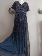 MAYA CEKINOWA TIULOWA SUKIENKA MAXI Z KOKARDĄ 40