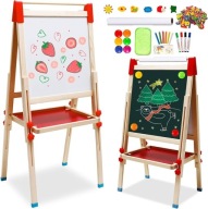 Sztaluga dla dzieci 3w1 drewno z rolką papieru, tablica stojąca 68-114 cm
