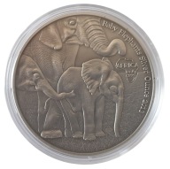 AFRICA BABY ELEPHANTS 2013 1 OZ SREBRO 9999 ANTIQUE FINISH COA