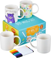 KUBKI DO MALOWANIA MARKERY 4x PORCELANA DEKOROWANIE ZABAWA PRACE RĘCZNE DIY