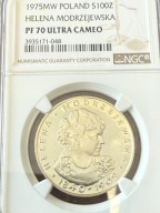 100 zł Helena Modrzejewska 1975 NGC PF 70 MAX NOTA IDEAŁ RARYTAS