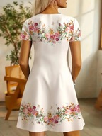 BIAŁA GŁADKA SUKIENKA ELEGANCKA vintage retro impreza ślub KWIATY