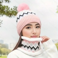 KOMPLET ZIMOWY DAMSKI CZAPKA Z POMPONEM KOMIN CIEPŁY