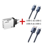 Zestaw: Ładowarka GaN 5-portowa (3x USB-C, 2x USB-A) + 2 Kable (240W/120W)