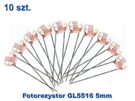 10x Fotorezystor GL5516 Czujnik Optyczny, 5mm, do 150V, Robot, Arduino.