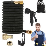 MOCNY WĄŻ OGRODOWY ROZCIĄGLIWY ELASTYCZNY PISTOLET ZŁĄCZKI Z MOSIĄDZU 15M