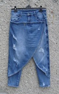 Damskie jeansy przecierane z dziurami i zakładką M/L pas 82 cm