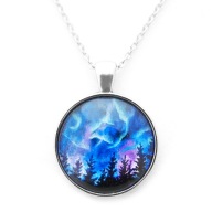 Wisiorek z grafiką ZORZA polarna Niebo drzewa skandynawski pejzaż naszyjnik
