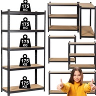 REGAŁ MAGAZYNOWY METALOWY 180x90x40cm CZARNY MOCNY 875kg 5 PÓŁEK