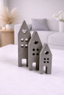 Domki dekoracyjne zestaw 3 szt szare ozdoba wnętrza prezent