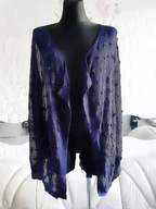 KARDIGAN NORWESKI PRĄŻKOWANY HAFTOWANY AŻUROWY DELIKATNY MGIEŁKA WYGODNY