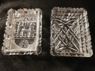 Papierośnica POZNAŃ popielniczka dwuczęściowa kryształowa z PRLu HUTA JULIA