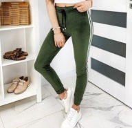 Khaki welurowe spodnie dresy z lampasami S/M