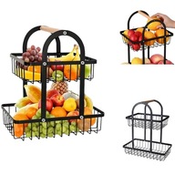 KOSZYK NA OWOCE I WARZYWA DWUPOZIOMOWY METALOWY CZARNY STOJAK PIĘTROWY