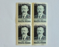 1950 Polska CZWÓRKA** z nadrukiem GROSZY pełna guma
