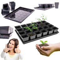 ZESTAW 24 SZTUK DONICZKI Z PODSTAWKĄ DO ROZSADY I WYSIEWU PLASTIKOWE 0,5 l