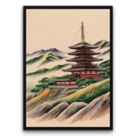 Plakat z ramą 50x70cm Japonia Pagoda Widok Tradycja Natura Styl Retro