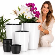 DONICZKI ZESTAW 3X BIAŁE POŁYSK DONICE OGRODOWE KWIETNIK NA BALKON + WKŁADY